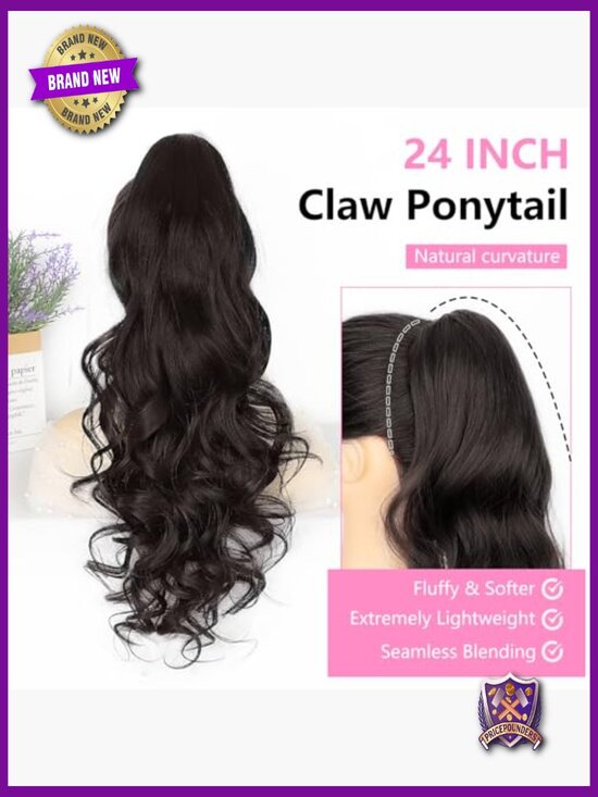 24 Inch Claw Clip Ponytail Extension Long Curly Wavy Hairpiece for Women